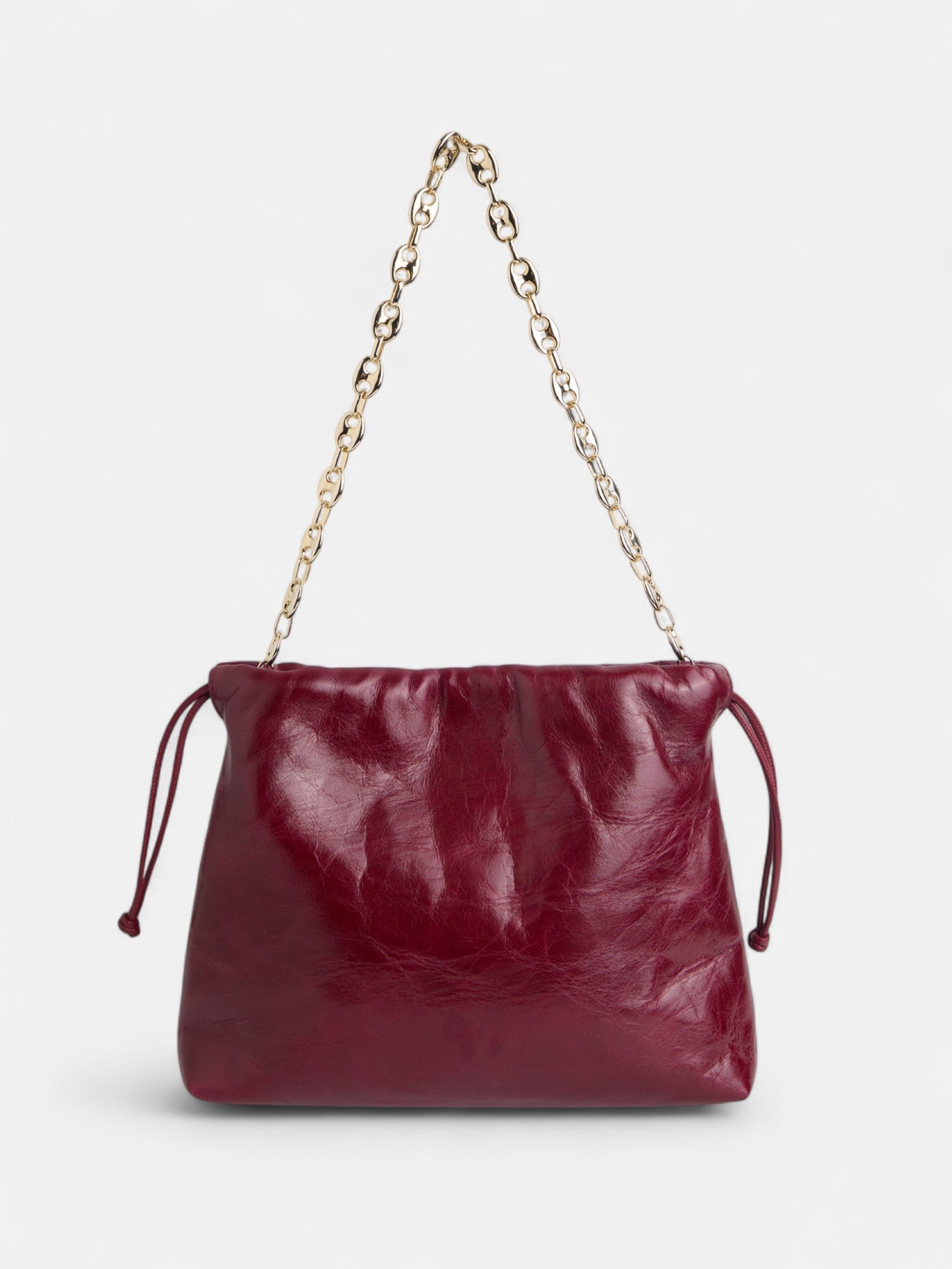 Bolso fruncido piel burdeos
