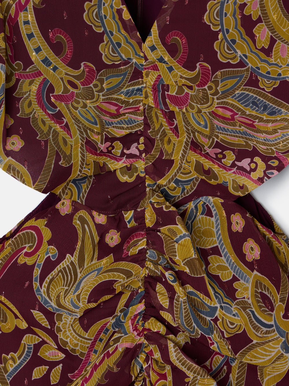 Vestido largo abertura estampado cachemir burdeos