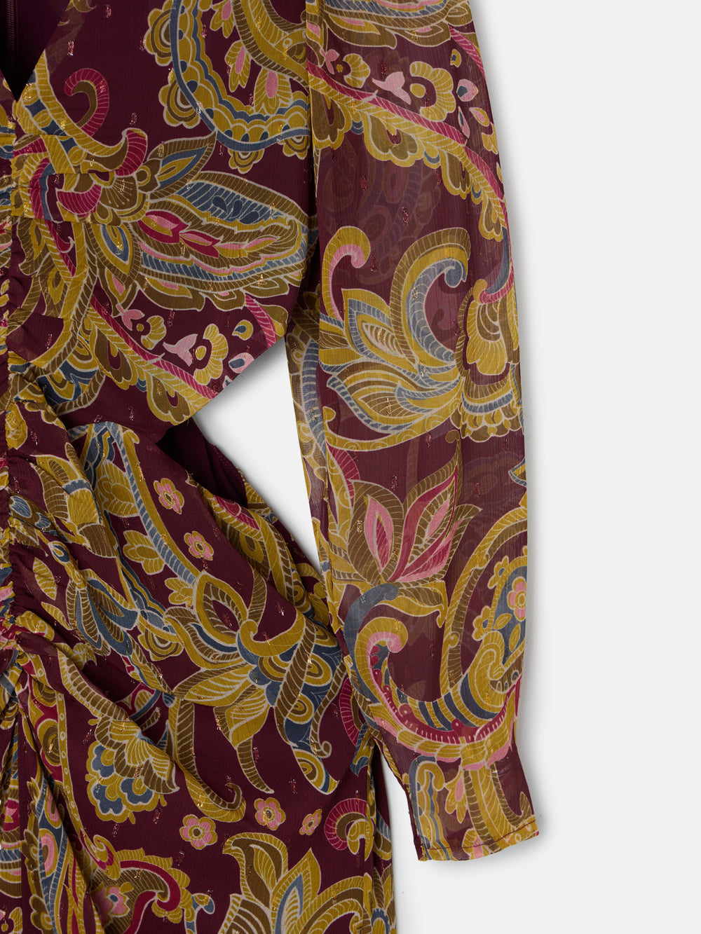 Vestido largo abertura estampado cachemir burdeos