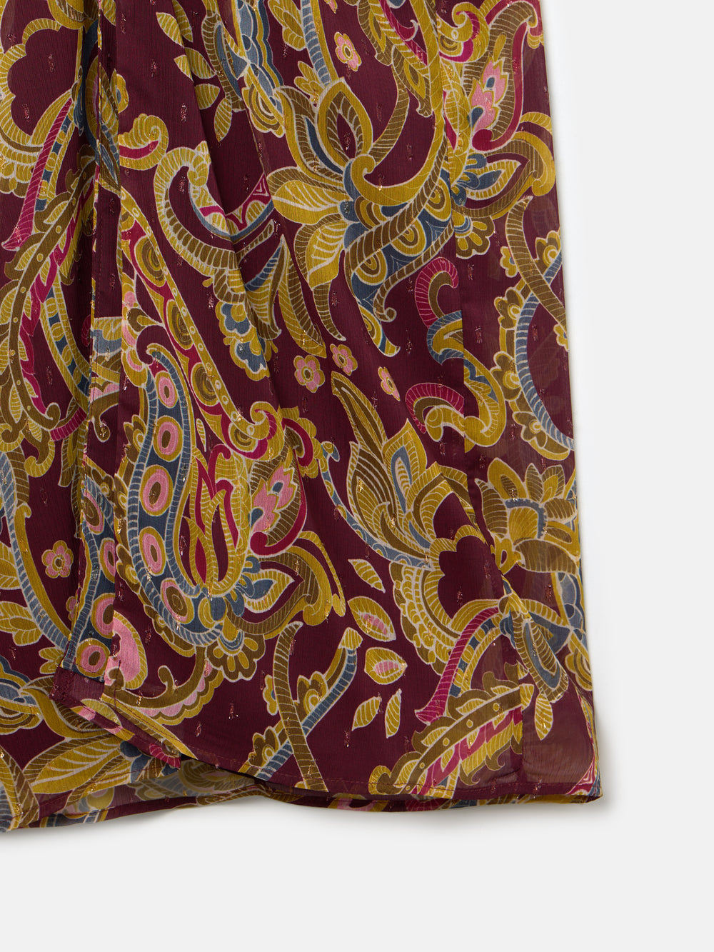 Vestido largo abertura estampado cachemir burdeos