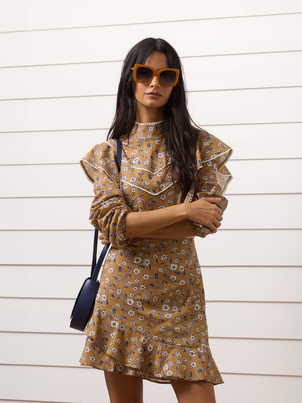 Falda mini estampado flores camel