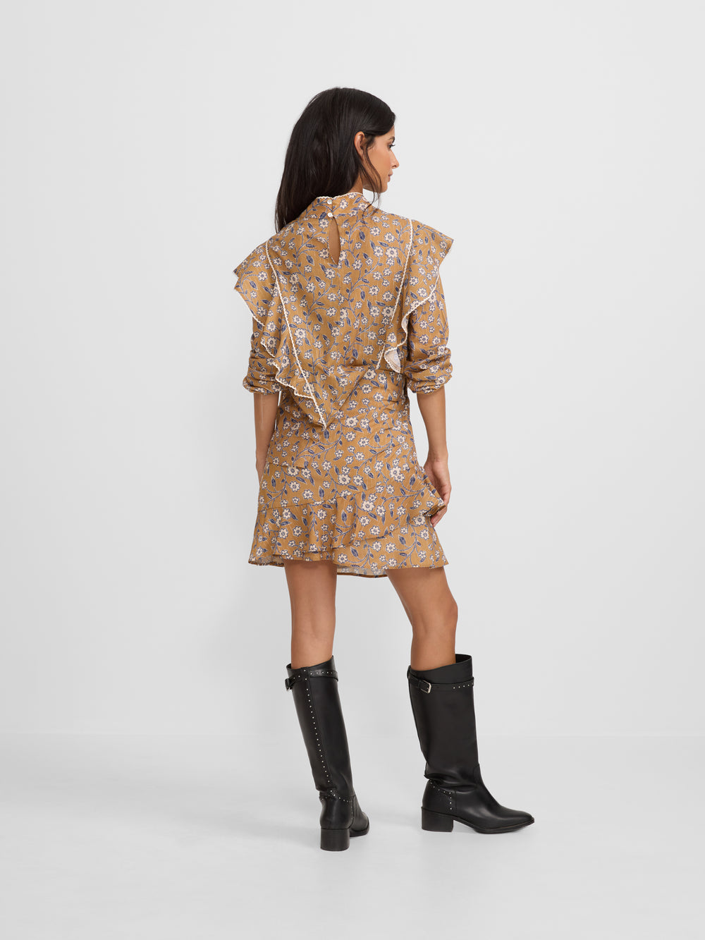 Falda mini estampado flores camel