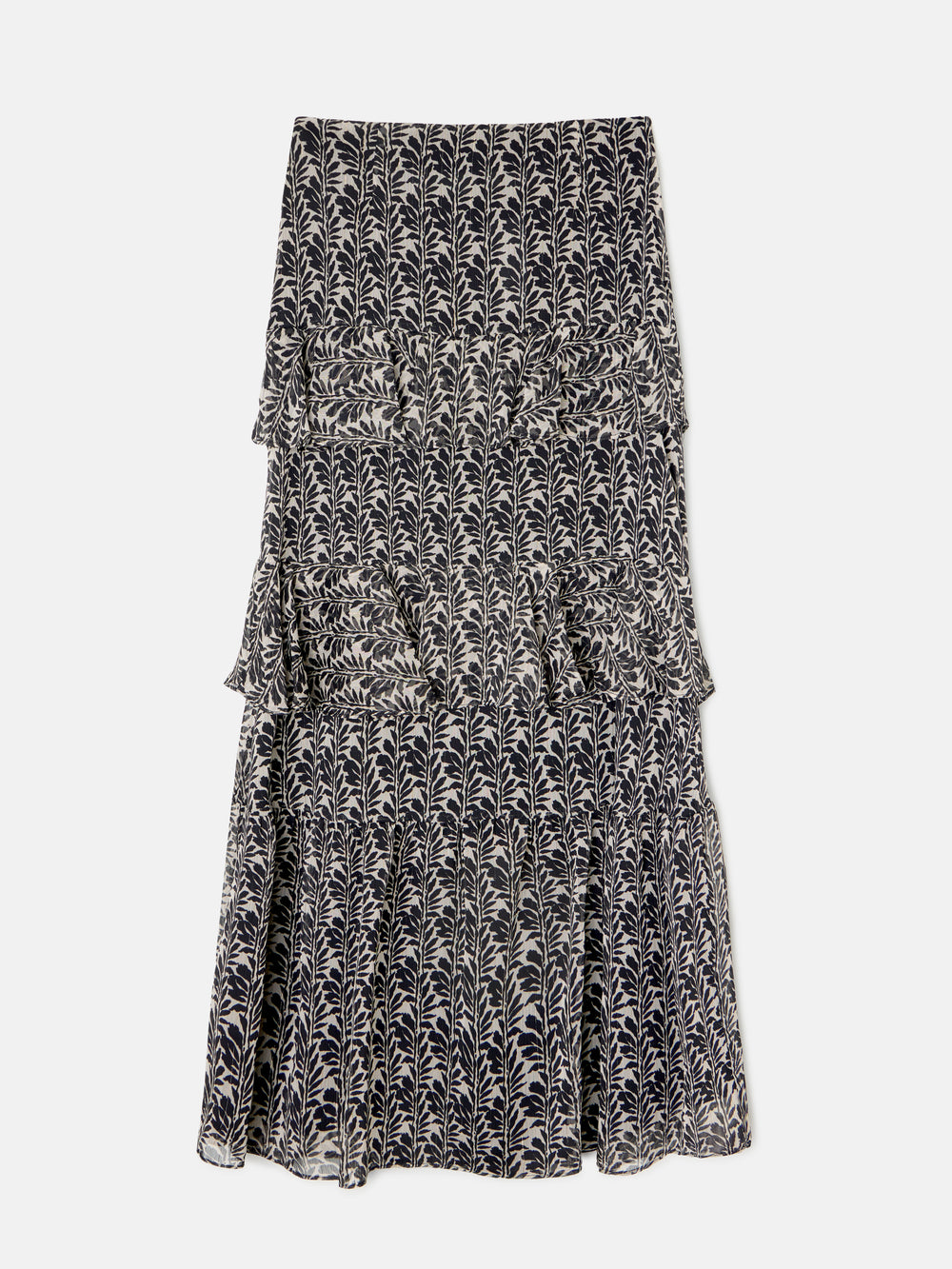 Jupe longue à volants imprimé noir