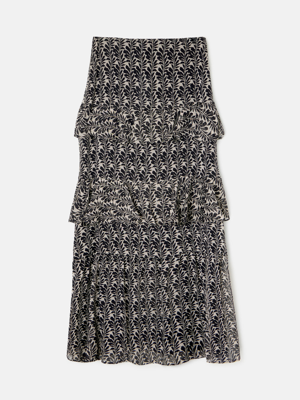 Jupe longue à volants imprimé noir