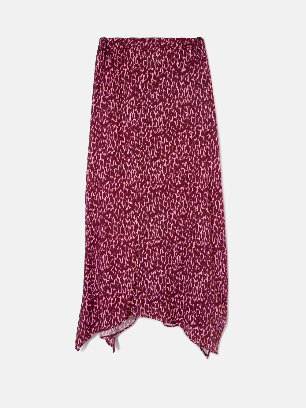 Falda midi asimetrica estampado lurex morados