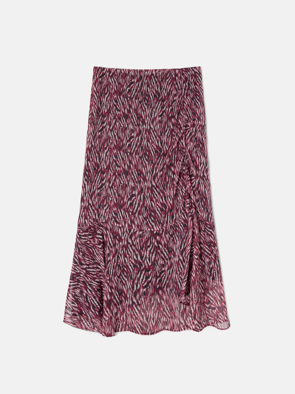 Saia midi estampada com padrão animal em bordô