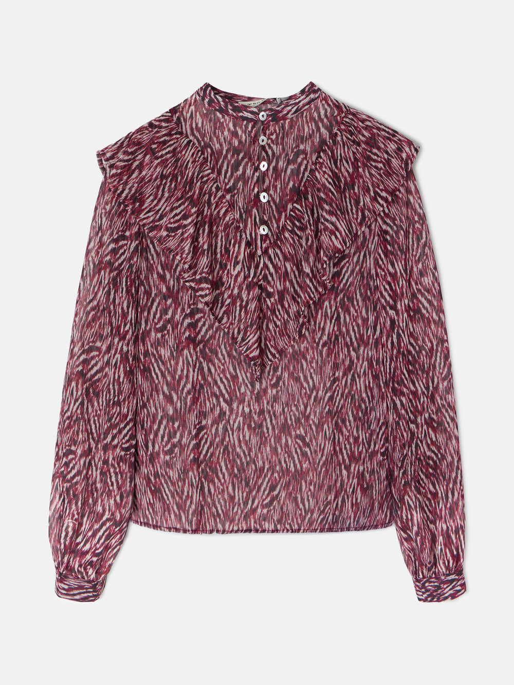 Blusa volante estampado animal print burdeos