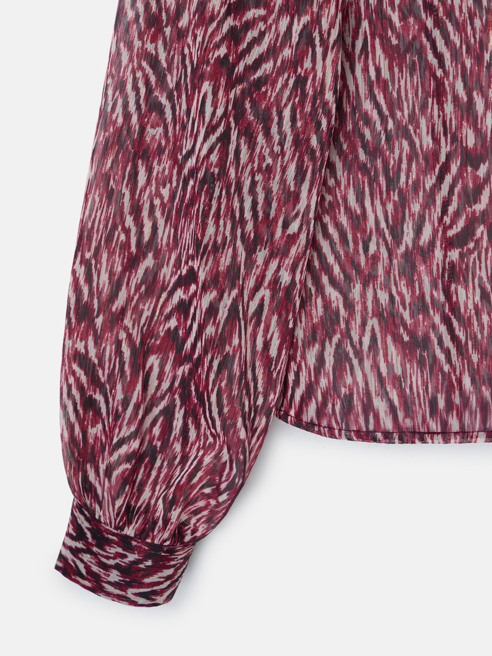 Blusa volante estampado animal print burdeos