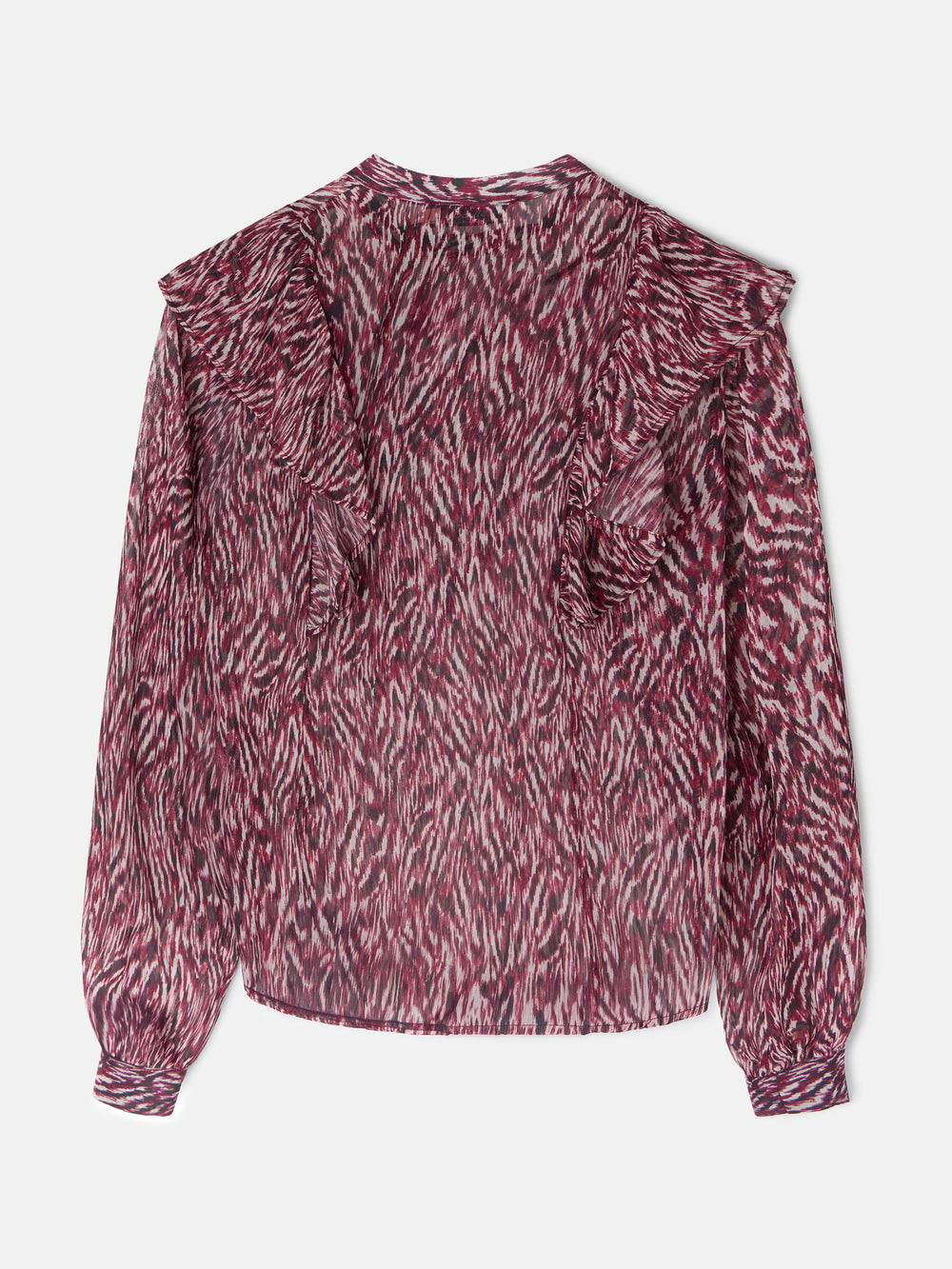 Blusa volante estampado animal print burdeos