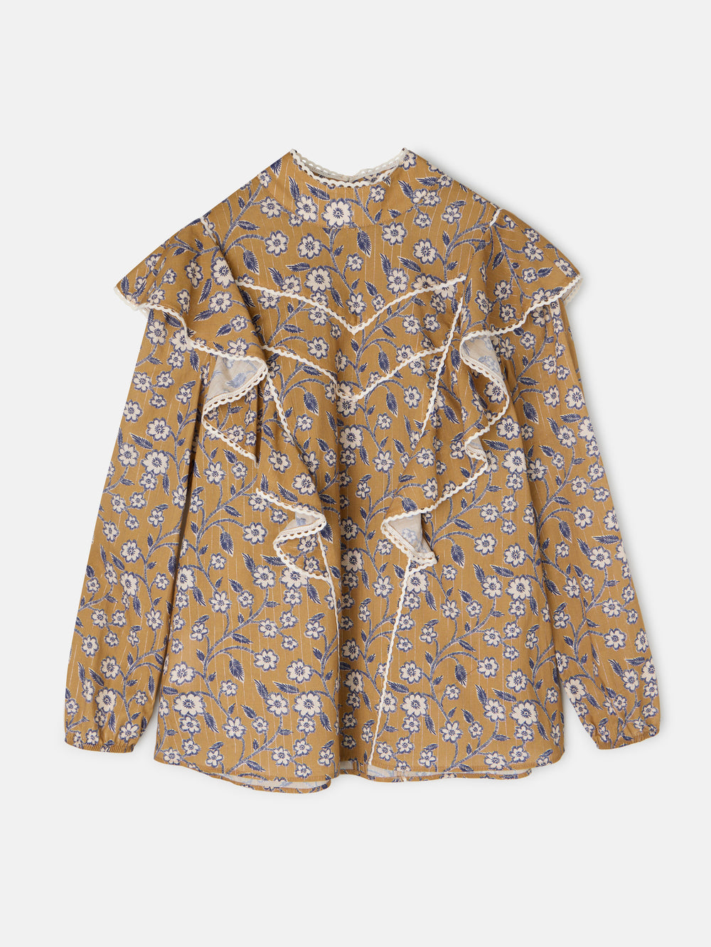 Blusa volantes estampado flores camel