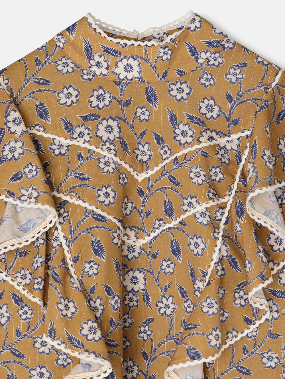 Blusa volantes estampado flores camel