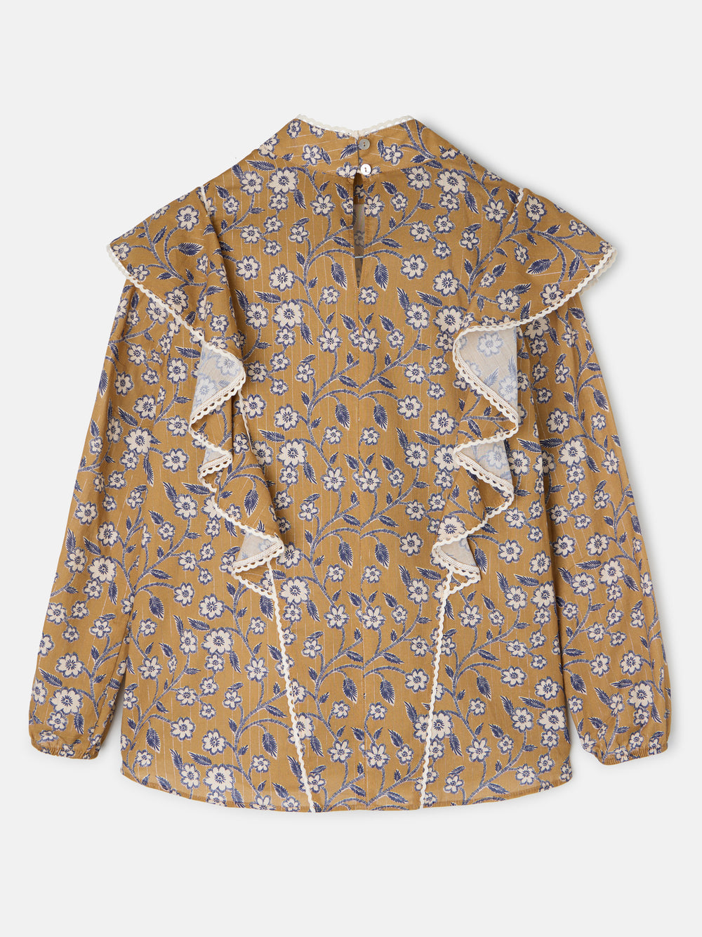 Blusa volantes estampado flores camel
