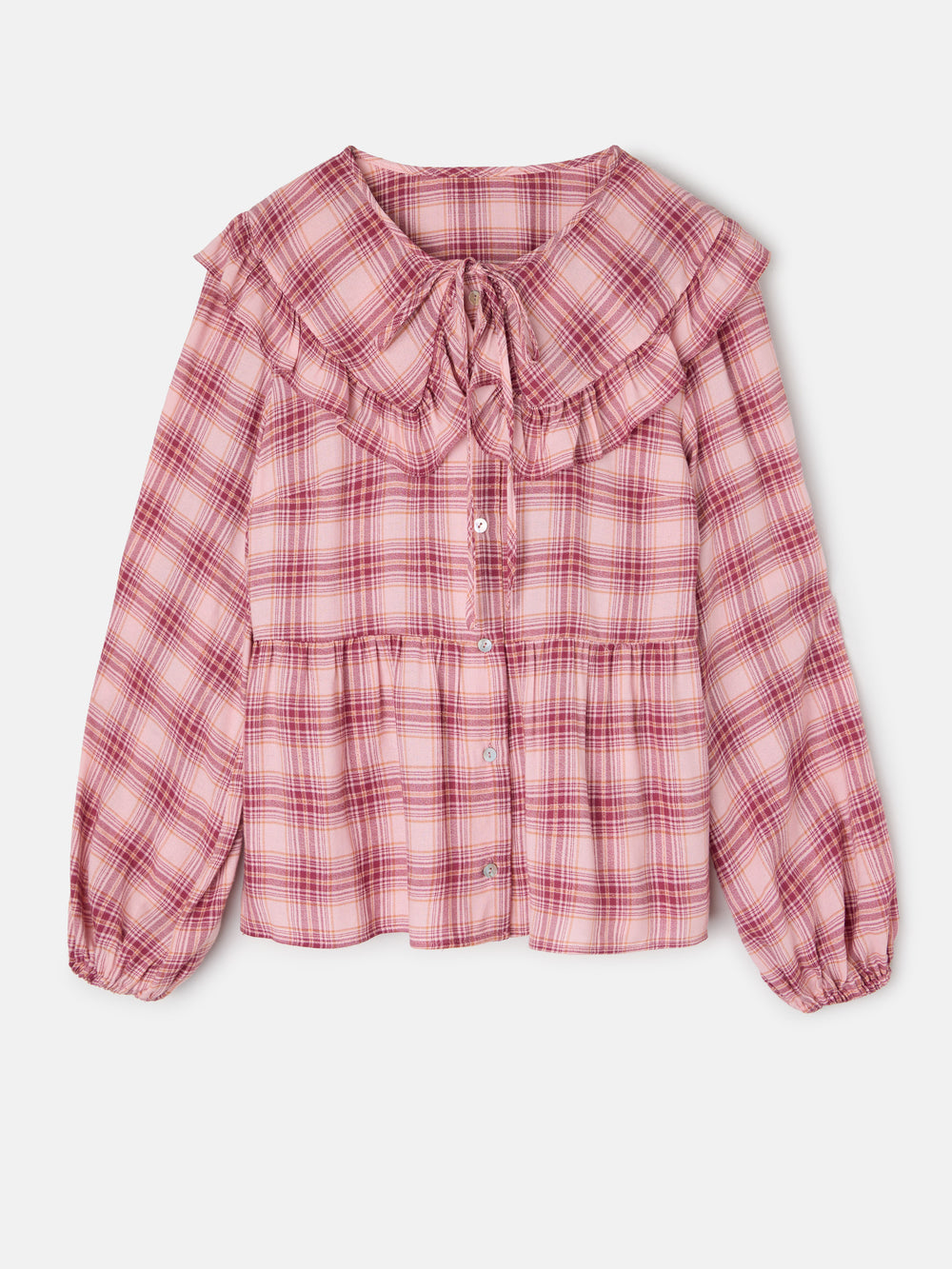 Blusa cuello bobo cuadros rosas