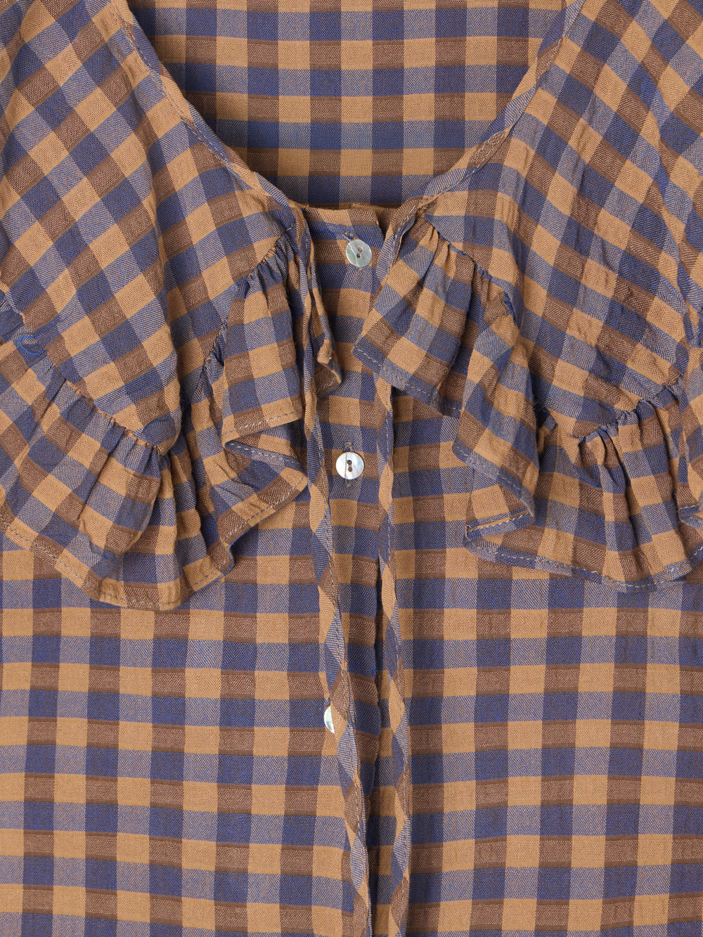 Blue gingham bobo collar blouse