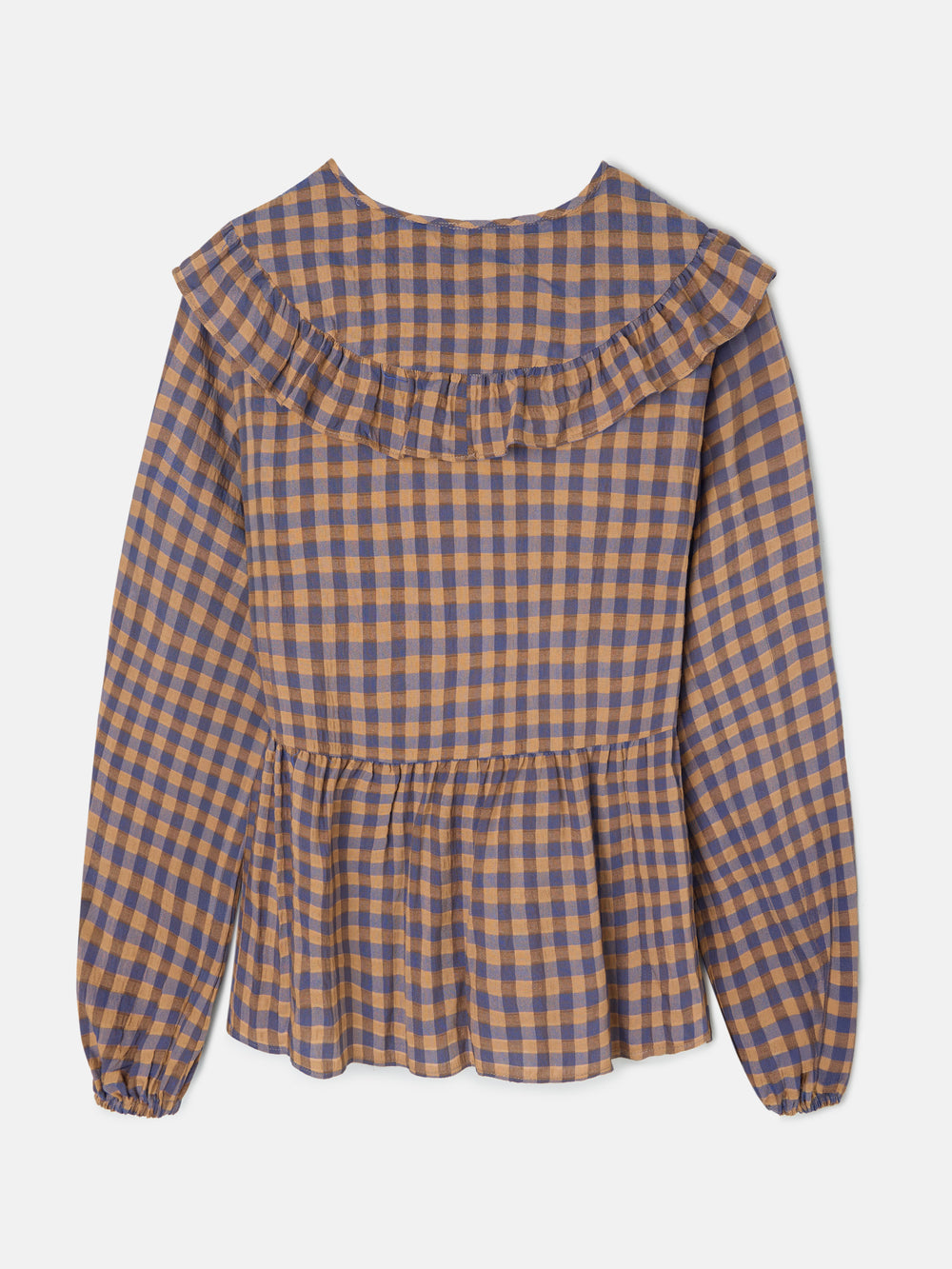 Blue gingham bobo collar blouse