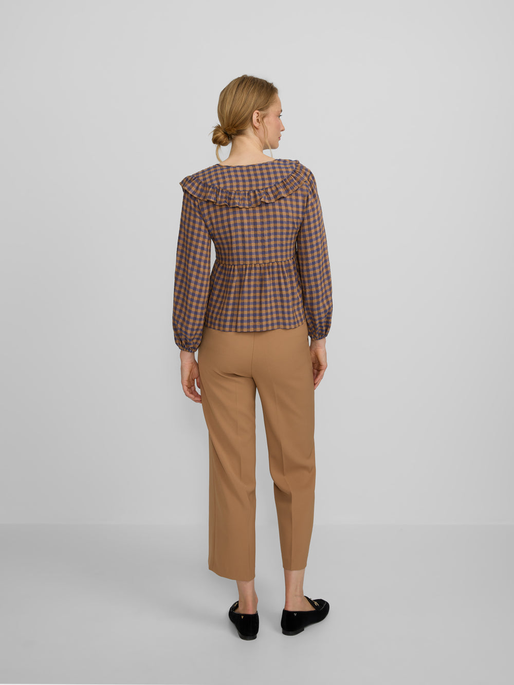 Blue gingham bobo collar blouse