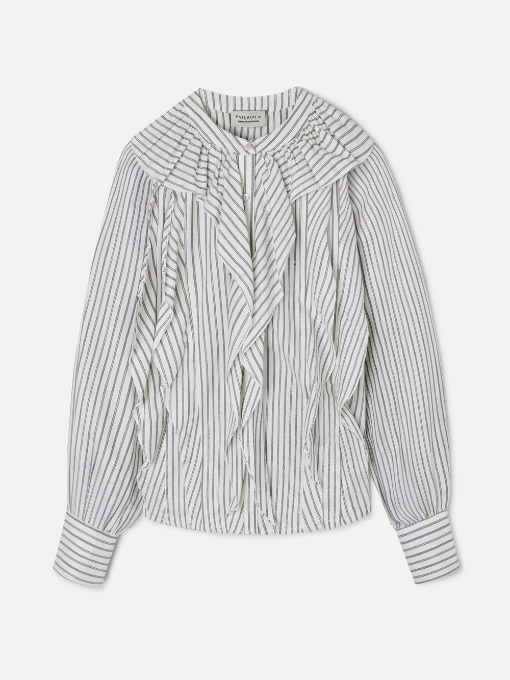 Blusa branca com folhos e riscas