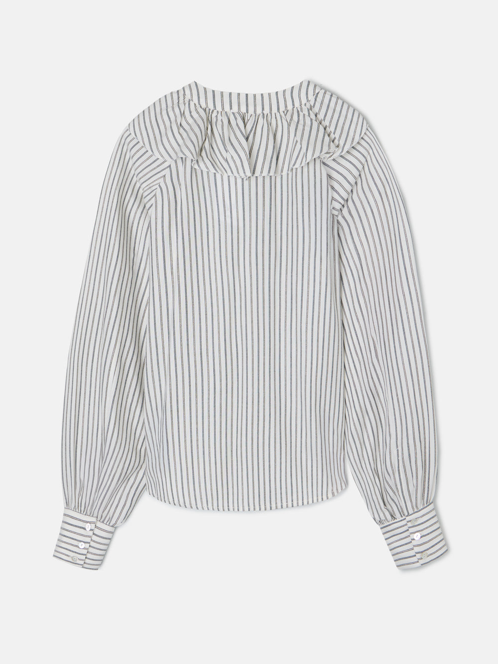 Blusa branca com folhos e riscas