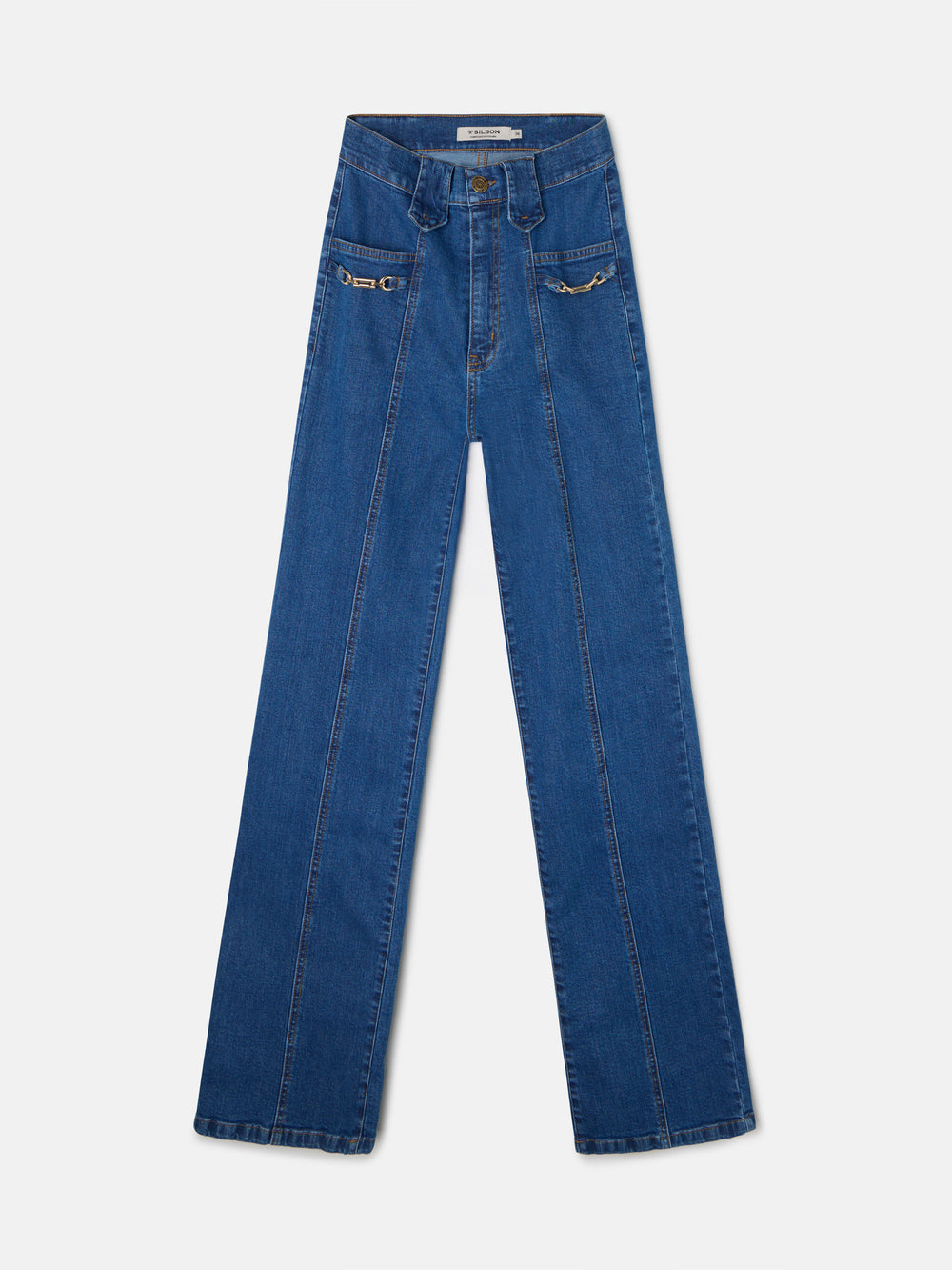 Straight-leg denim pants with buckle detail