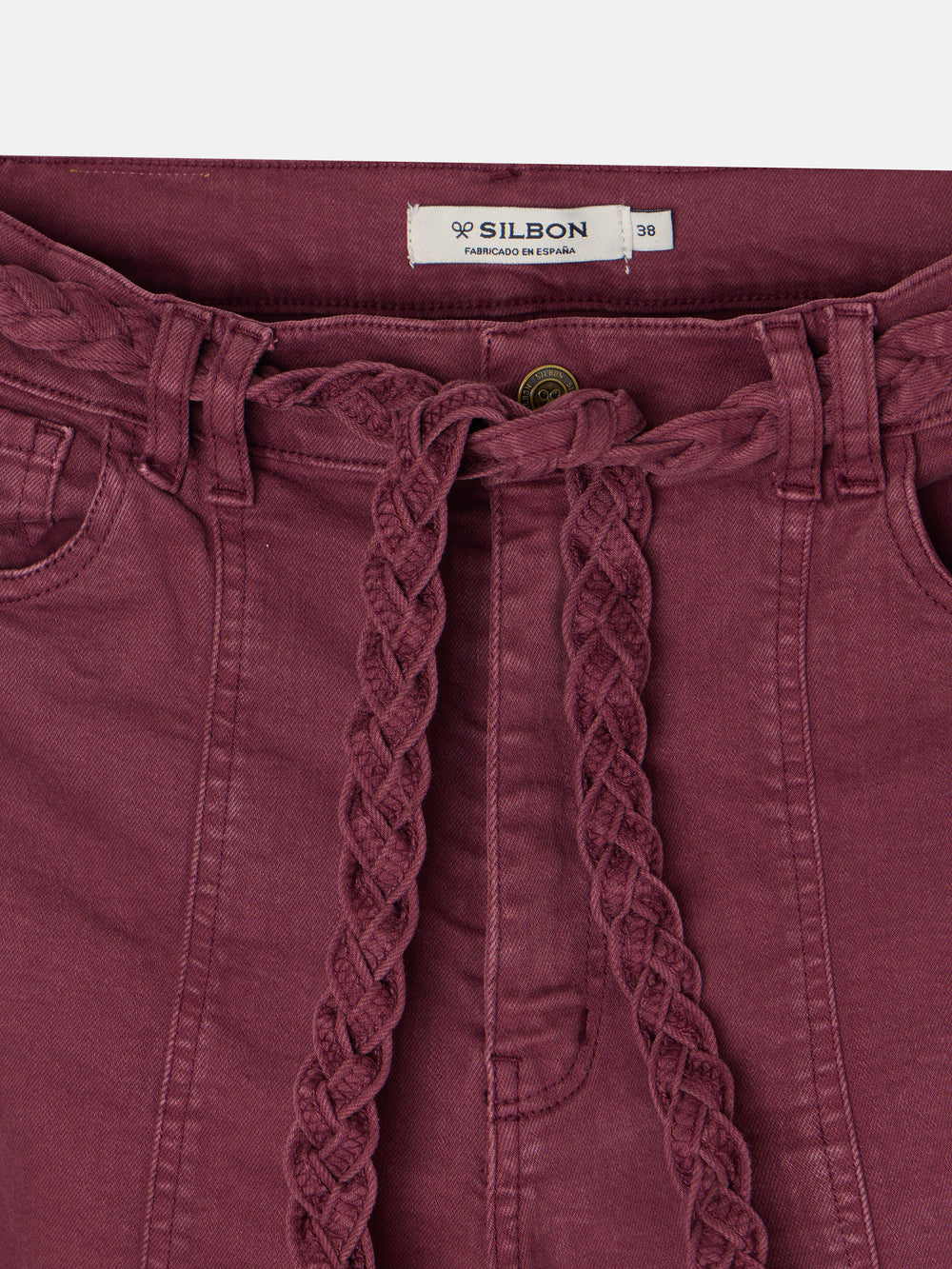 Pantalon denim cinturon trenza granate