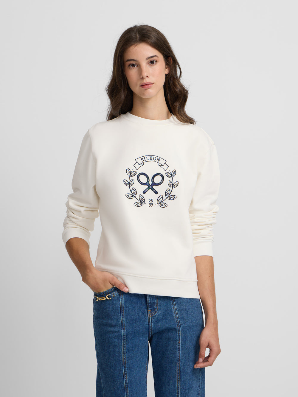 Sweat-shirt femme raquette cœur crue