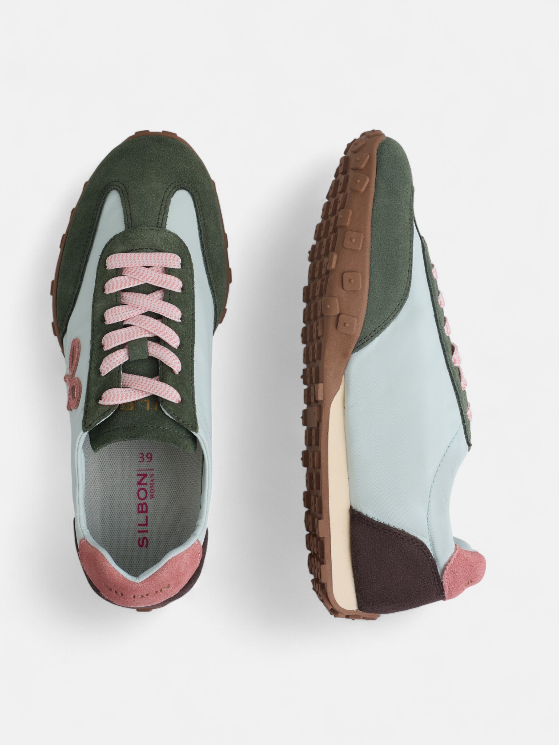 Zapatilla running rosa y verde