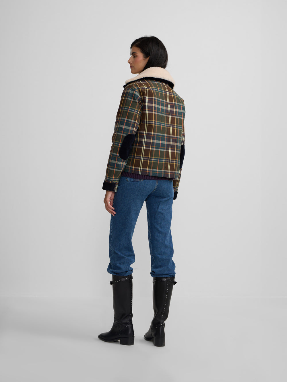 Chaqueta encerada borrego cuadros verdes