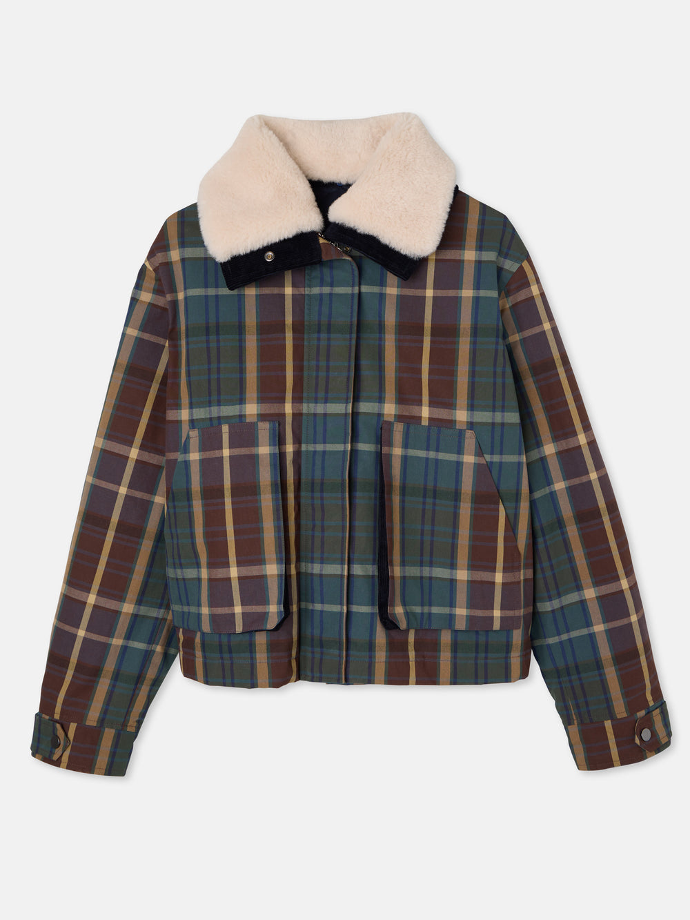 Chaqueta encerada borrego cuadros verdes