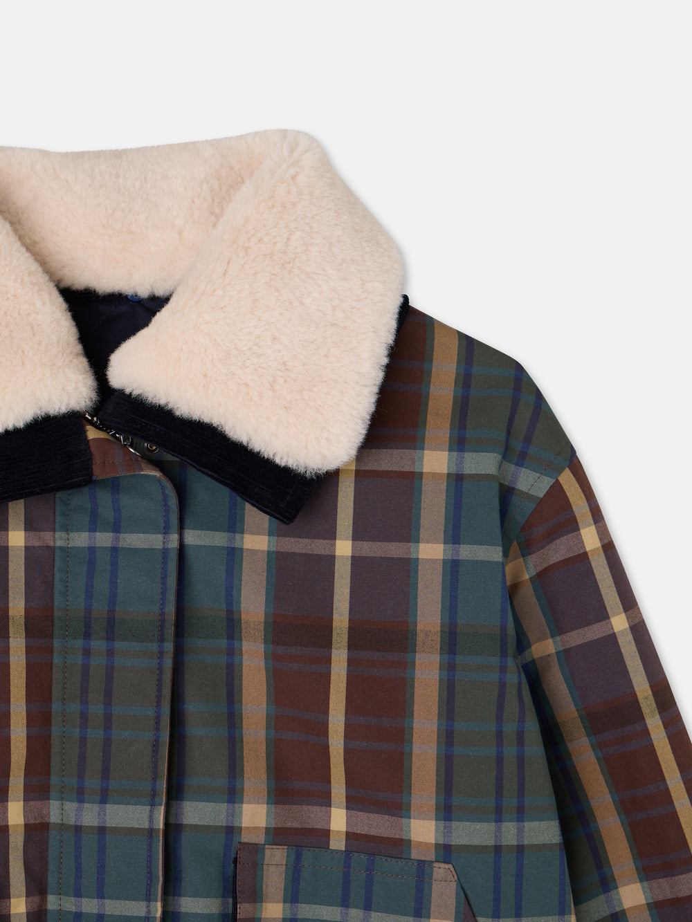 Chaqueta encerada borrego cuadros verdes