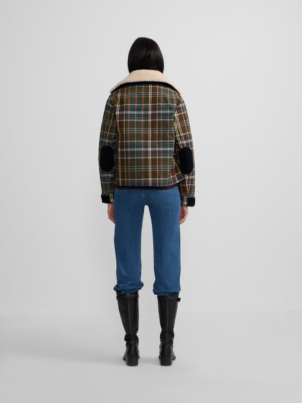 Chaqueta encerada borrego cuadros verdes