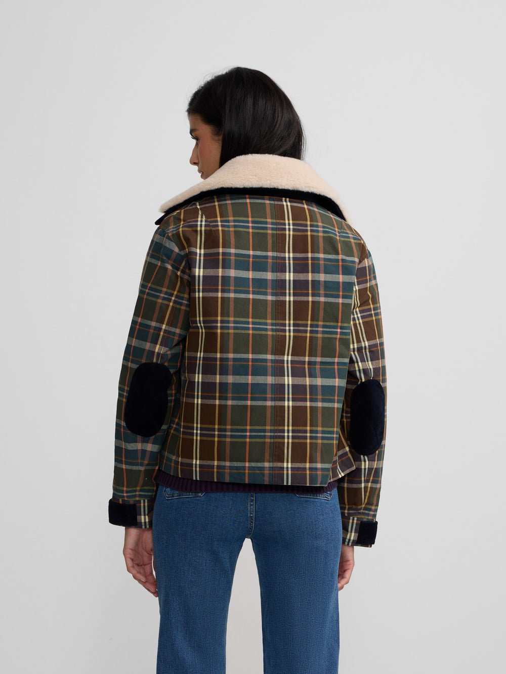 Chaqueta encerada borrego cuadros verdes