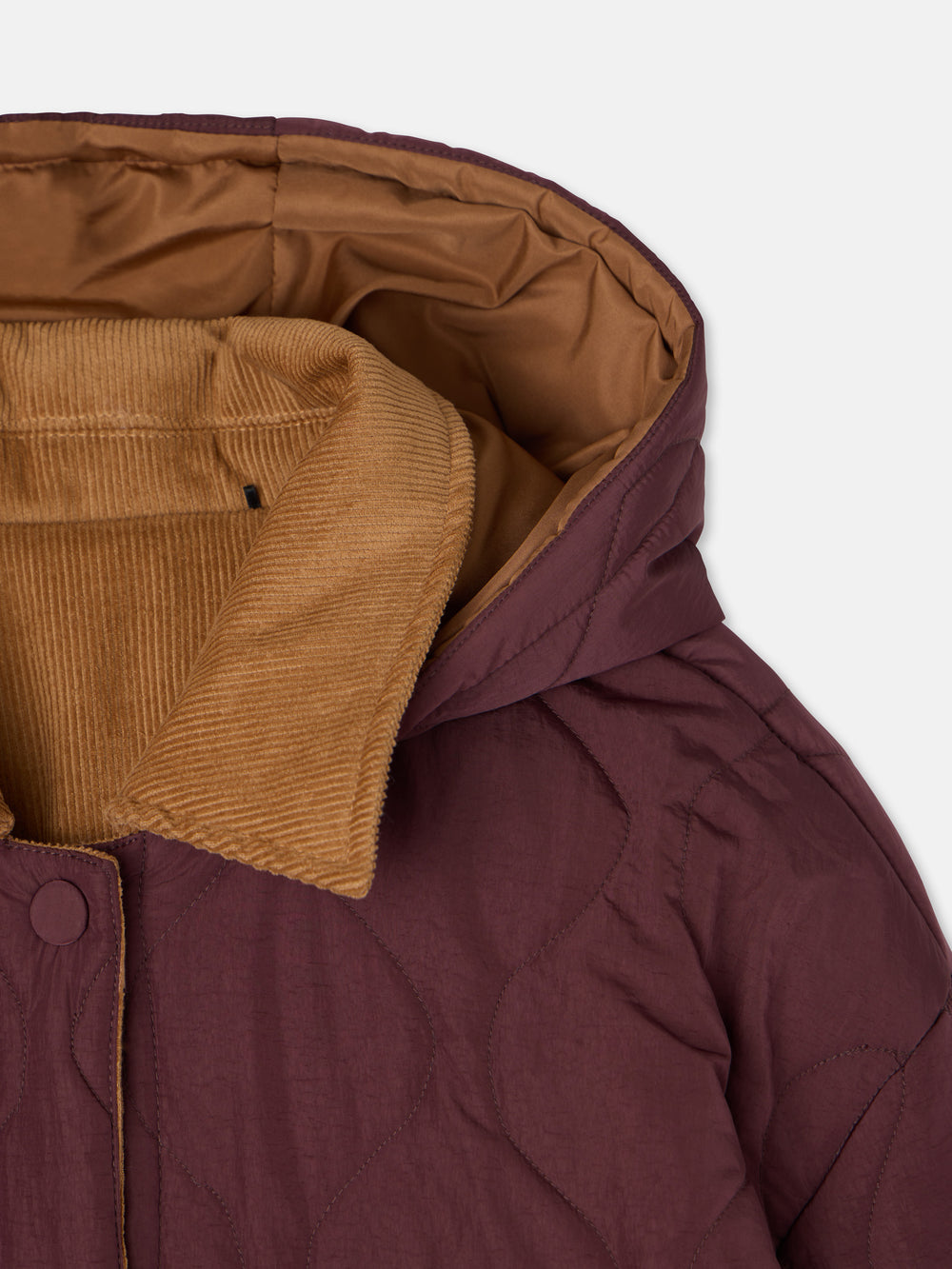 Parka larga acolchada detalles pana burdeos