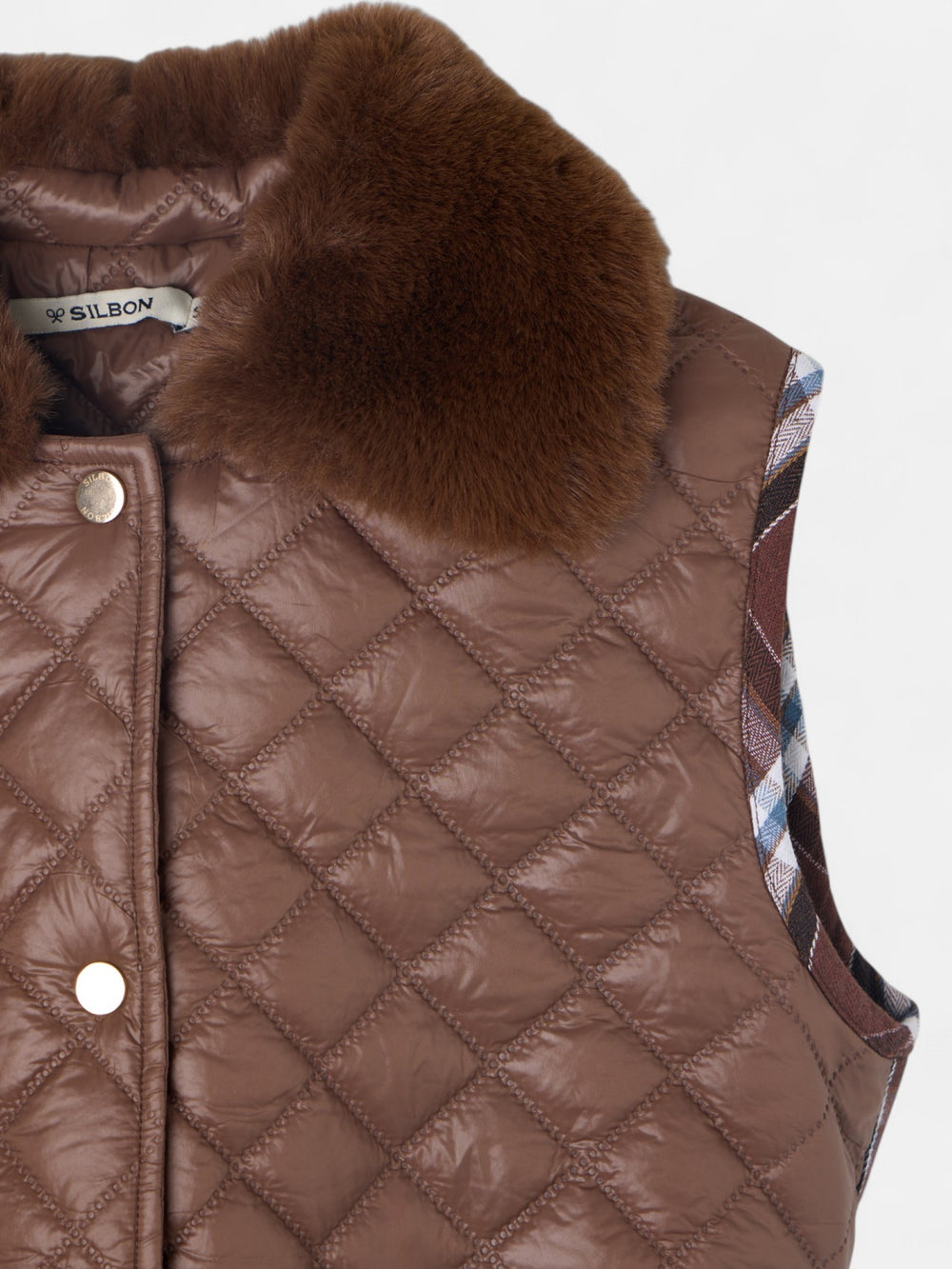 Brown combined fabric padded vest