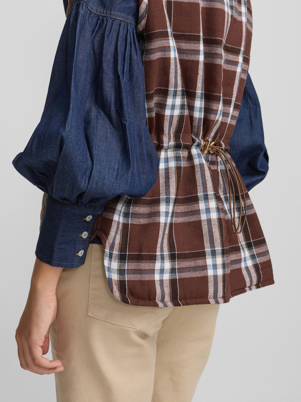 Brown combined fabric padded vest