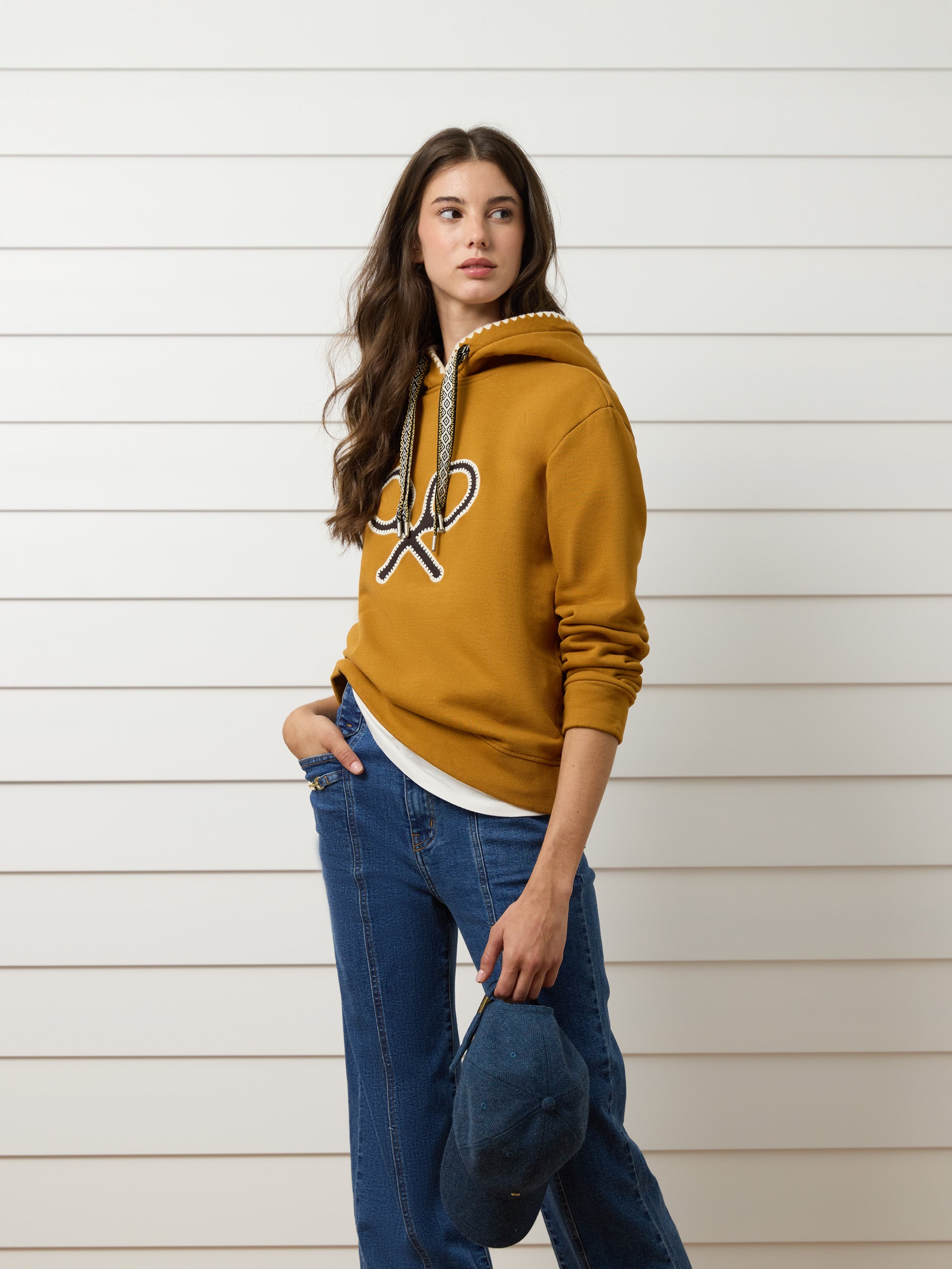 Sweatshirt mulher raquete pespontos camel
