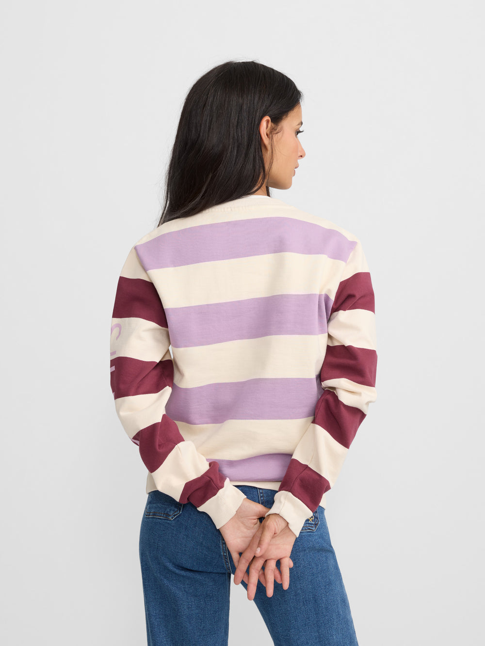 Women's sweatshirt with purple silbon stripes