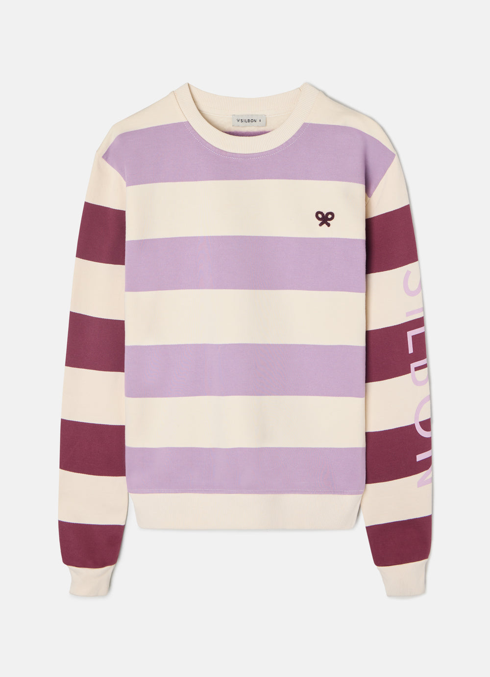 Women's sweatshirt with purple silbon stripes