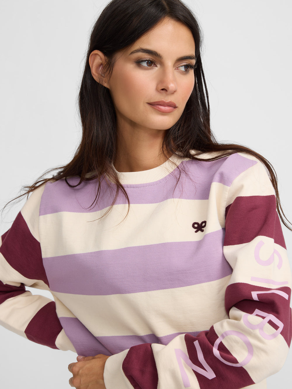 Women's sweatshirt with purple silbon stripes