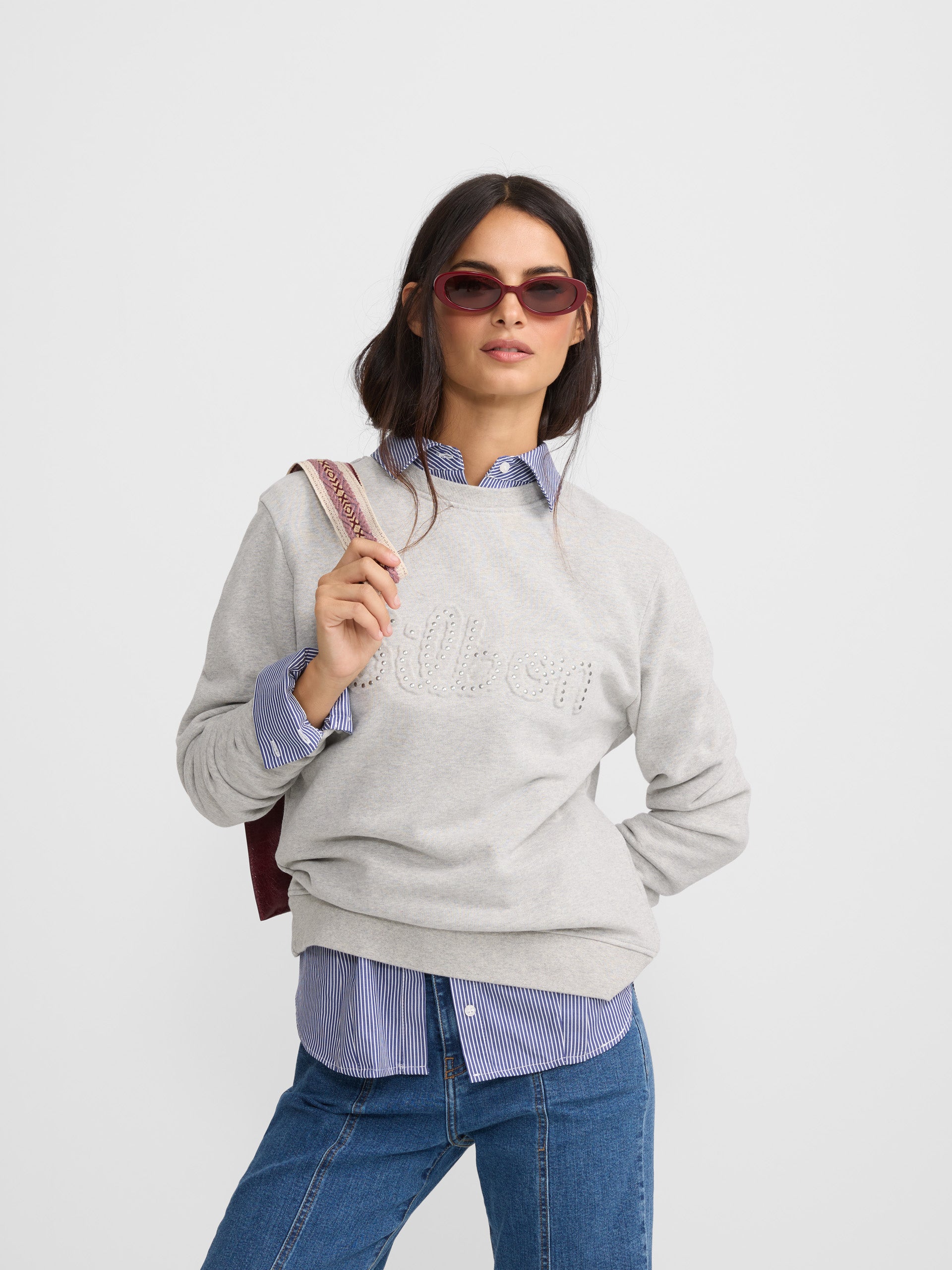 Sudadera woman silbon tachas gris