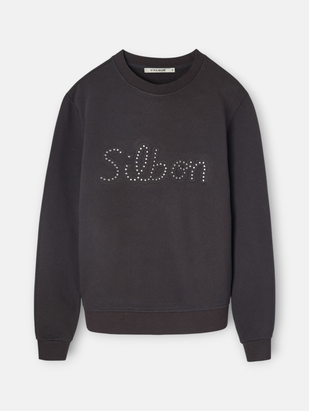 Sweat-shirt noir clouté en argent pour femme