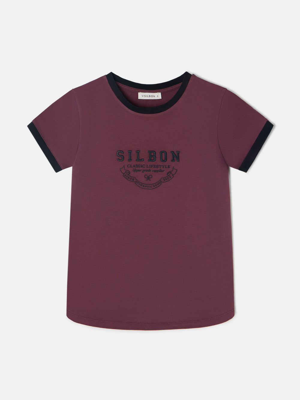 T-shirt bordeaux Silbon Varsity pour femme