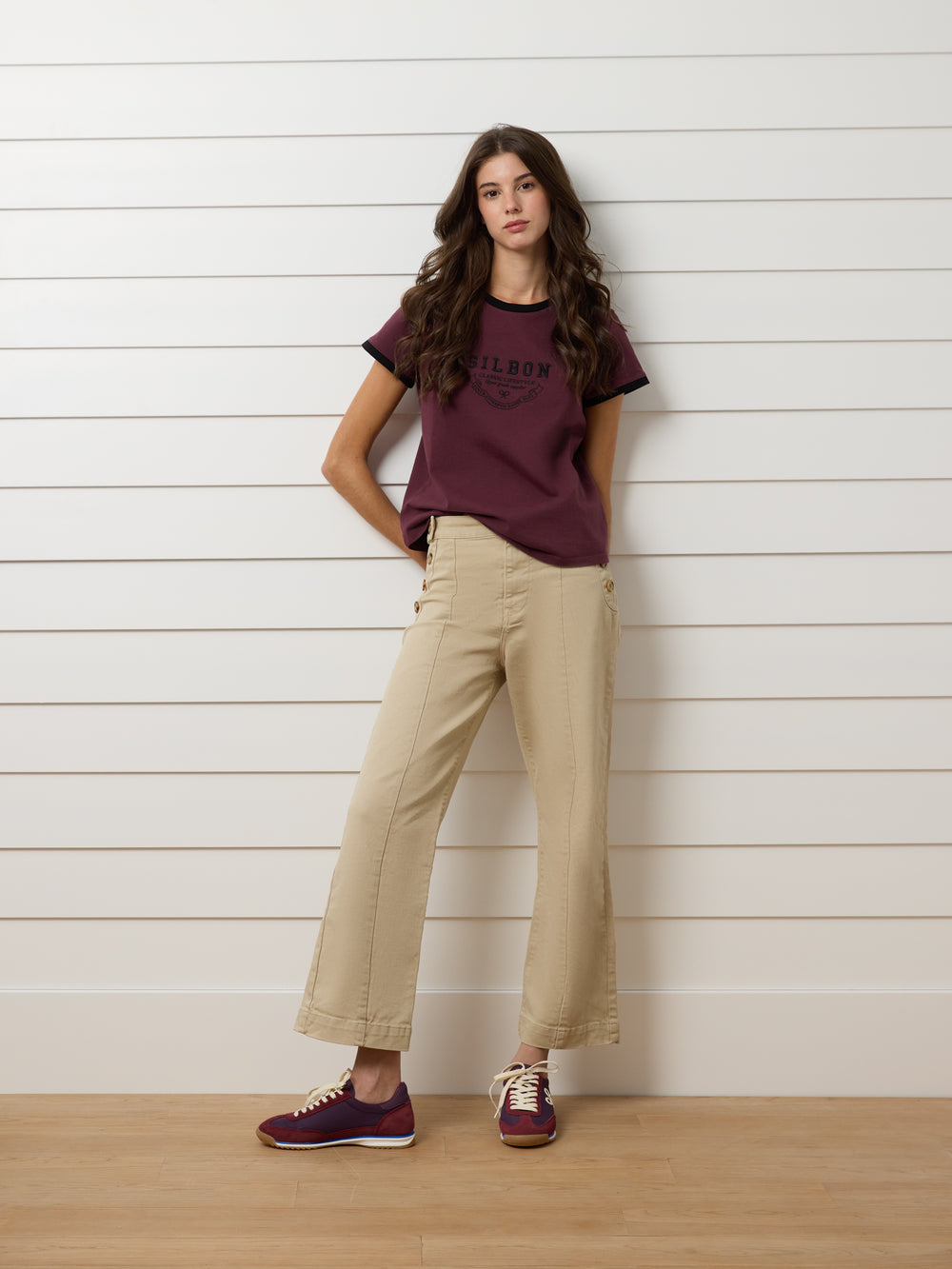 T-shirt bordeaux Silbon Varsity pour femme