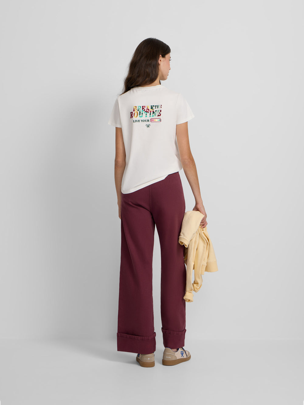 Woman break the routine white t-shirt