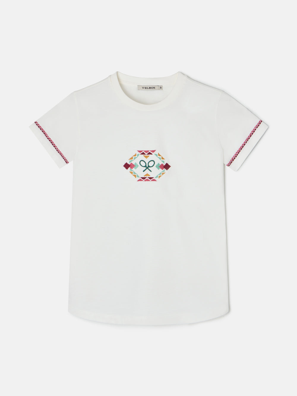 Camiseta woman bordado etnico multicolor blanca