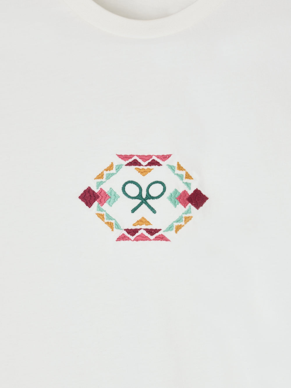 Camiseta woman bordado etnico multicolor blanca