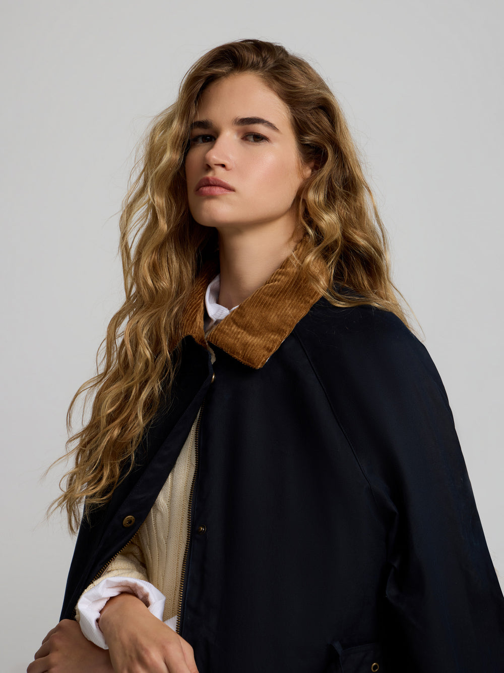 Parka larga encerada azul marino