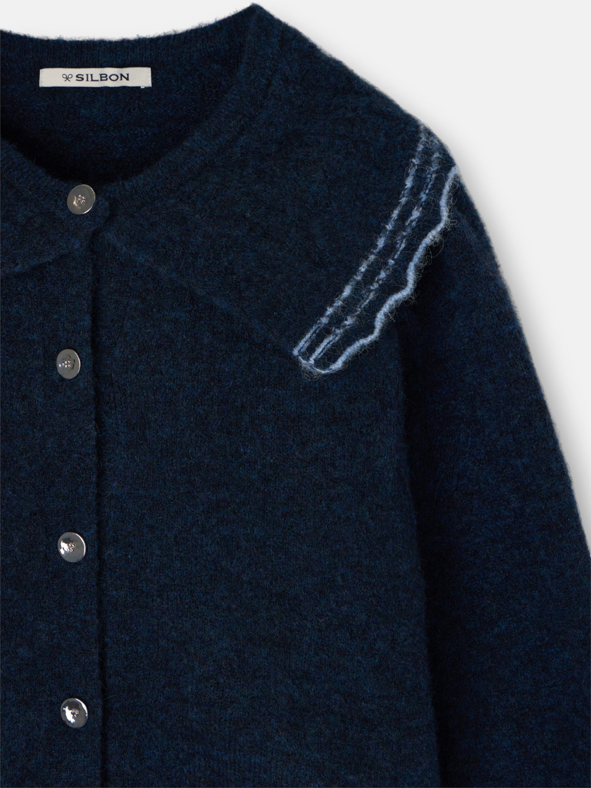 Cardigan à col boutonné contrasté bleu marine