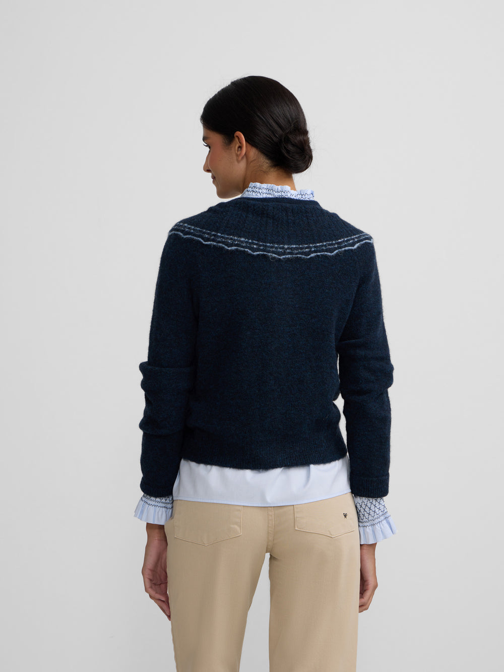 Cardigan à col boutonné contrasté bleu marine