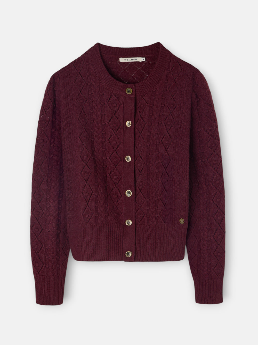 Cardigan punto ochos burdeos