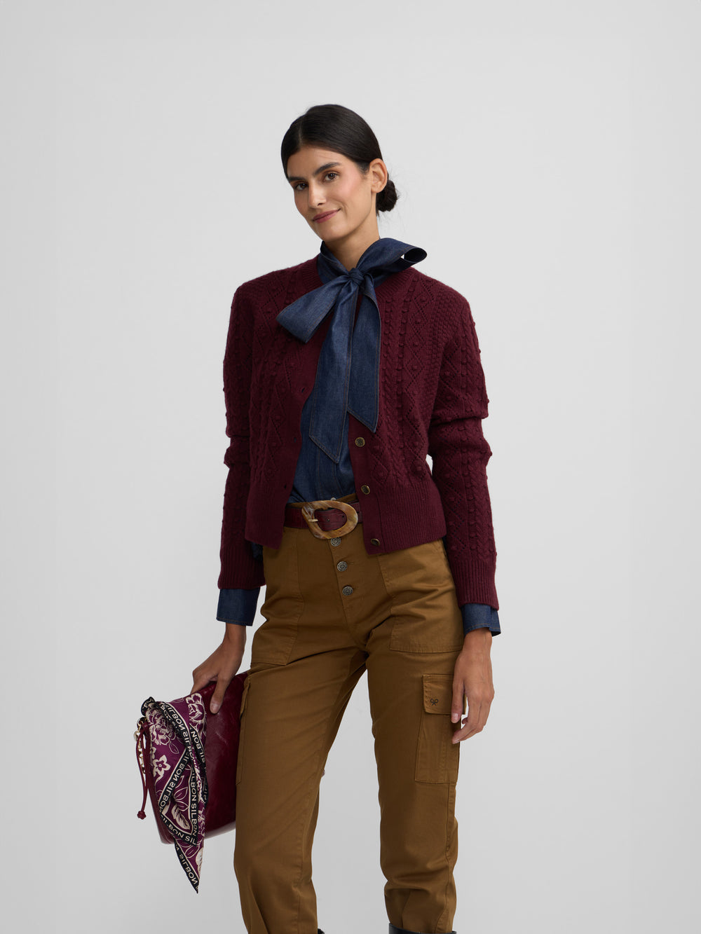 Cardigan punto ochos burdeos